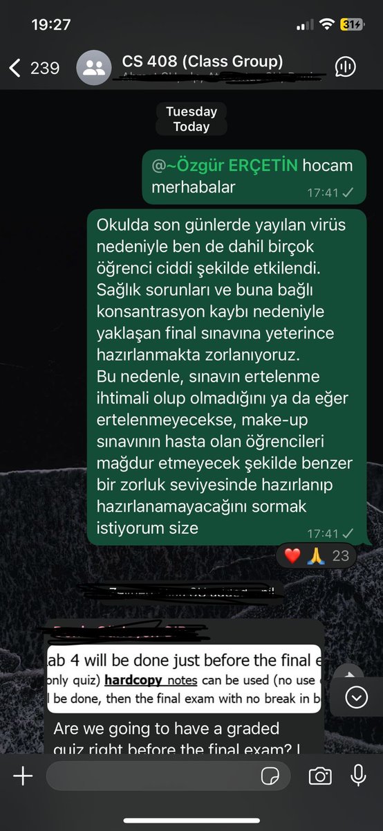 saygnbalkzz's tweet photo. okuldan bir arkadaşım iletti. kampüste ciddi bir virüs salgını varken final haftasında olmamız yeterince zor değilmiş gibi değerli akademisyenlerimiz yardımcı olmak yerine konuyla ilgi sorulamıza bile cevap vermemelerini kesinlikle kınıyoruz. https://t.co/M0AZu4OmMS