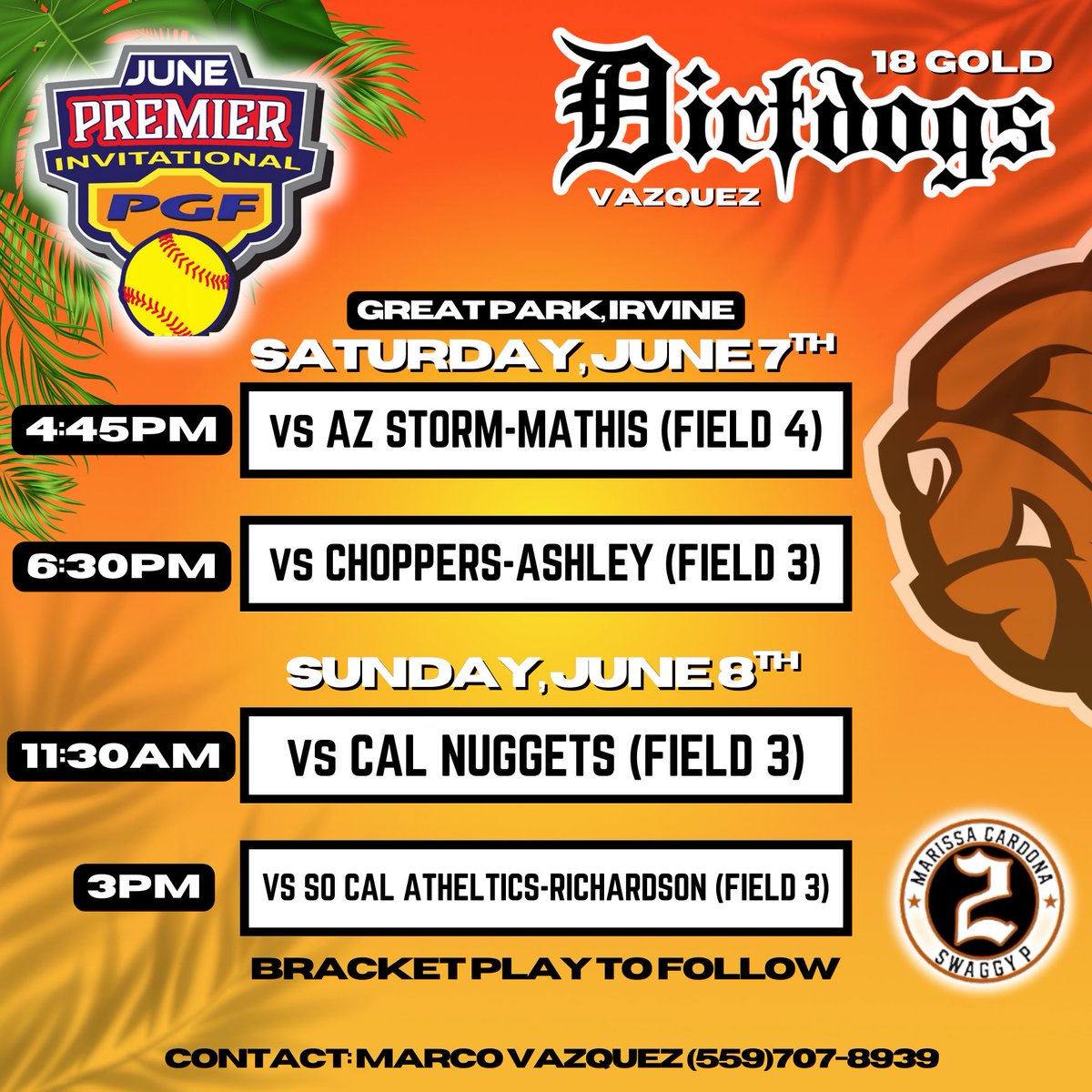 Coaches here is our schedule for our first event of the summer.