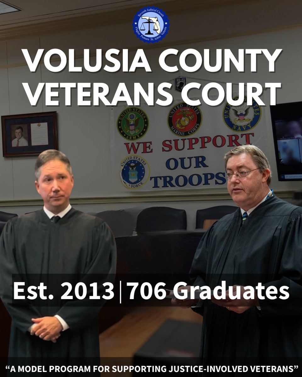 The Volusia County Judge David B. Beck Veterans Court has served those who served since 2013, with 706 participants graduating from the program.

Presided over by Judges Bryan Feigenbaum and Robert Sanders, the court provides structure, treatment, and a path forward for veterans