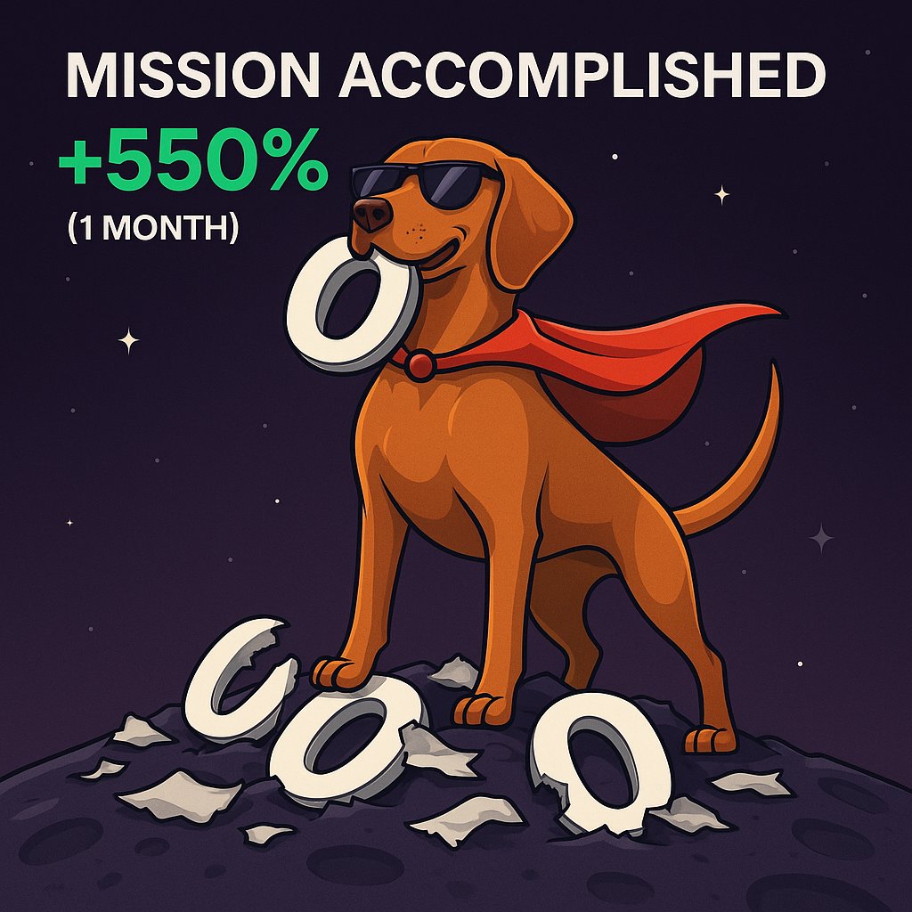 HunVizslainu's tweet photo. 🦴 Mission 1 Complete!

One zero destroyed – and the Vizsla stands victorious!

📈 +550% growth (1 month)

This isn’t a game – it’s Hungarian Vizsla Inu, and we’re already hunting the next target! 🚀
Which zero is next? 😎🐶

#HungarianVizslaInu #ZeroSlayer #CryptoVizsla #HVI #ToTheMoon #550Percent