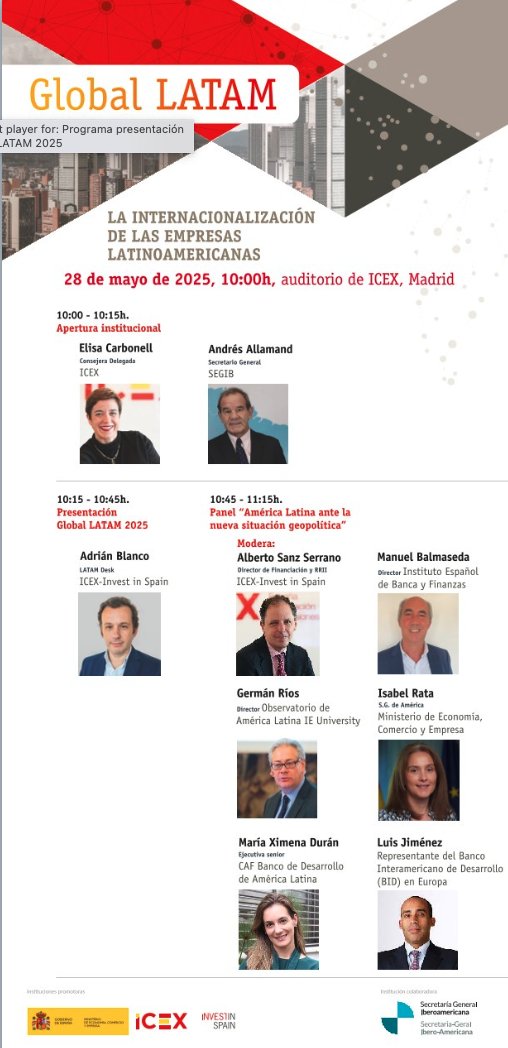 Germán Ríos (@grrios) on Twitter photo El 28/05 participaré como expositor en la presentación del informe Global LATAM 2025, una iniciativa de <a href="/ICEX_/">ICEX</a> /<a href="/InvestInSpain/">Invest in Spain</a> y <a href="/SEGIBdigital/">SEGIB</a>.
Más información:
investinspain.org/es/eventos/202…
<a href="/manuelmunizv/">Manuel Muñiz</a>
<a href="/IlkeToygur/">Dr. Ilke Toygür (@ilketoygur.bsky.social)</a>
<a href="/EnricoLetta/">Enrico Letta</a>
<a href="/igorgalo/">igor brangioni</a>
<a href="/IEuniversity/">IE University</a>
<a href="/iespega/">IE School of Politics, Economics & Global Affairs</a> El 28/05 participaré como expositor en la presentación del informe Global LATAM 2025, una iniciativa de <a href="/ICEX_/">ICEX</a> /<a href="/InvestInSpain/">Invest in Spain</a> y <a href="/SEGIBdigital/">SEGIB</a>.
Más información:
investinspain.org/es/eventos/202…
<a href="/manuelmunizv/">Manuel Muñiz</a>
<a href="/IlkeToygur/">Dr. Ilke Toygür (@ilketoygur.bsky.social)</a>
<a href="/EnricoLetta/">Enrico Letta</a>
<a href="/igorgalo/">igor brangioni</a>
<a href="/IEuniversity/">IE University</a>
<a href="/iespega/">IE School of Politics, Economics & Global Affairs</a>