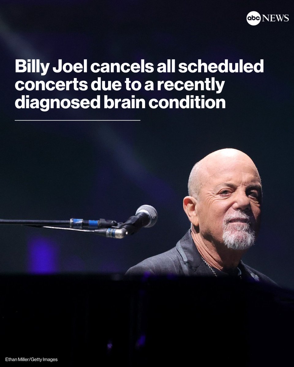 JUST IN: Billy Joel has canceled all of his scheduled concerts due to a recently diagnosed health condition, the legendary singer said on Instagram.

Read more: abcnews.link/WiqDeFB