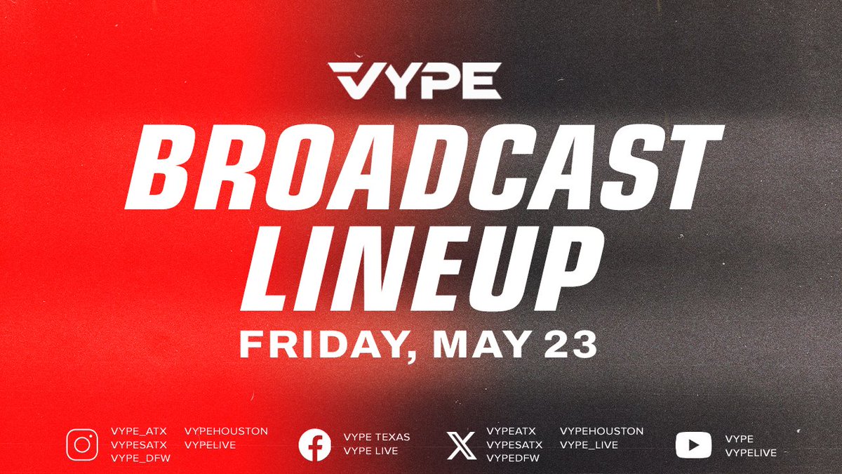 VYPE Live (@vype_live) on Twitter photo Check out tonight's broadcast lineup LIVE on @vypeatx @vypedfw @vypesatx <a href="/vypehouston/">VYPE Houston</a> <a href="/NFHSNetwork/">NFHS Network</a> #txhsbb #txhssb 🥎⚾️📺🎙️
WATCH: vype.com/vype-live-line… Check out tonight's broadcast lineup LIVE on @vypeatx @vypedfw @vypesatx <a href="/vypehouston/">VYPE Houston</a> <a href="/NFHSNetwork/">NFHS Network</a> #txhsbb #txhssb 🥎⚾️📺🎙️
WATCH: vype.com/vype-live-line…