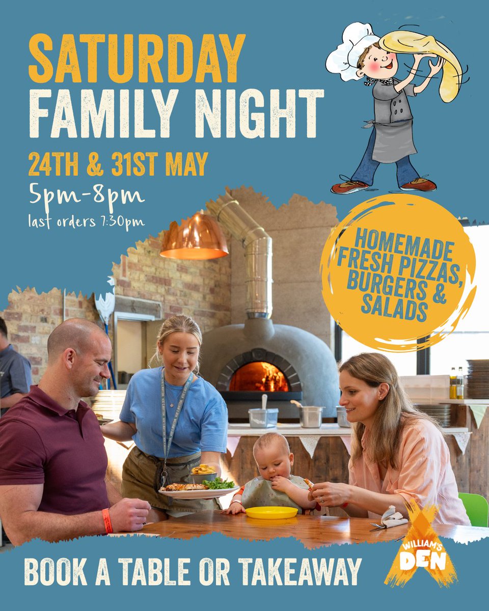 🎉 Our Saturday Family Nights are BACK! 🎉
📅 Saturday 24th &amp; Saturday 31st

🍽️ Book your table now: williamsden.co.uk/book-a-table
📖 See the menu: williamsden.co.uk/uploads/Food_&…

📍 At William’s Den – no need to book a play session if you’re just coming for food!