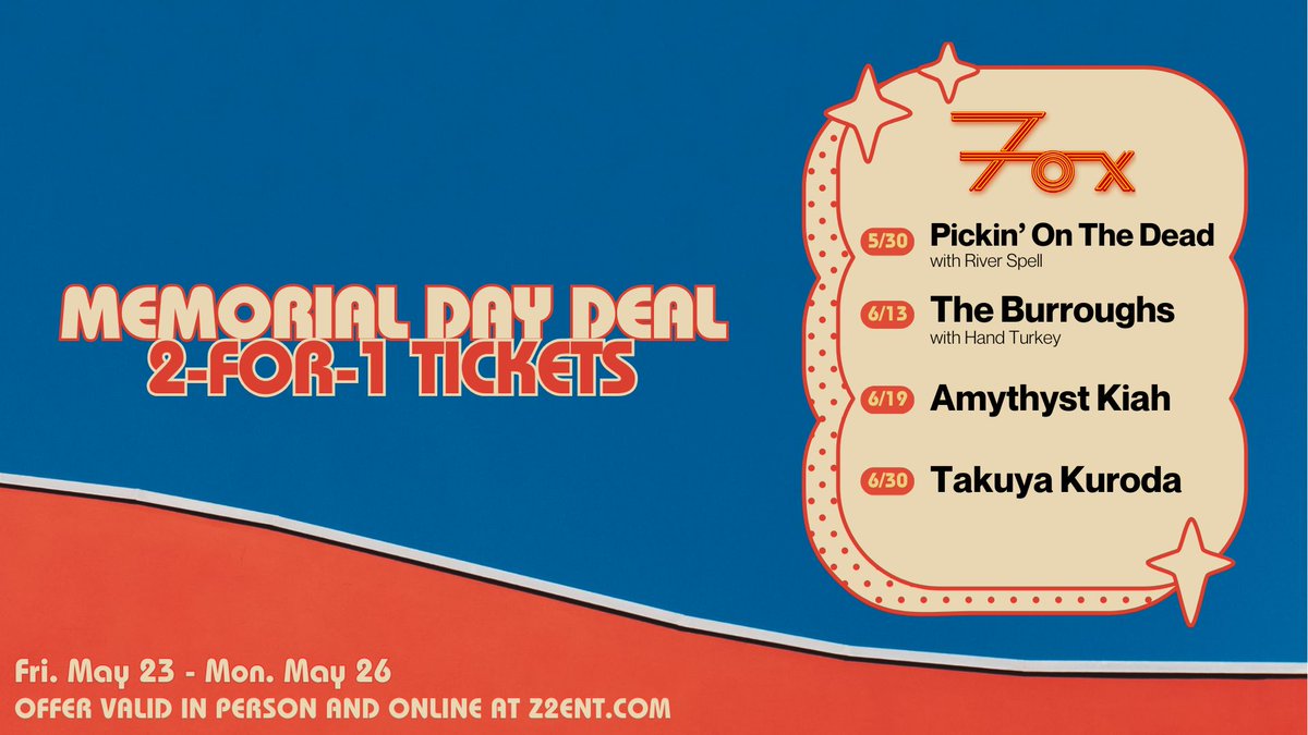 🎉 Memorial Day BOGO Deal is LIVE! Grab 2-for-1 tickets to select shows at the Fox Theatre – while supplies last.

Get BOGO tickets here ~ loom.ly/4Dtjz3s
Offer valid in person + online Friday, May 23 – Monday, May 26.
