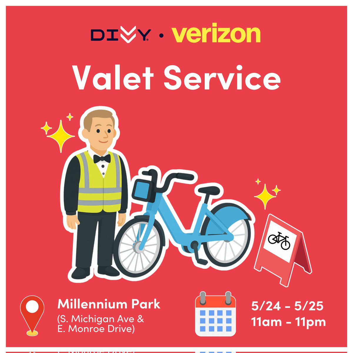 Sueños Festival bound? 🚴‍♀️ Grab $5 Divvy credit with code VerizonAccess + free Divvy valet at S. Michigan Ave &amp; E. Monroe Dr., thanks to <a href="/Verizon/">Verizon</a>. 

#VerizonAccess