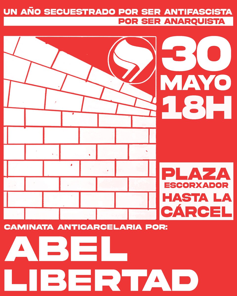 aurorajoventut's tweet photo. Ens mobilitzem no només per demostrar suport al company sinó per recordar la nostra lluita contra l’estat, el capital i els seus mecanismes de dominació.
PER TOTES LES PRESES QUE RESISTEIXEN!
ODI A LA REPRESSIÓ!
ORGANITZEM-NOS!🚩🚩
#LlibertatAbel #AbelLlibertat https://t.co/dZWWesLeRr