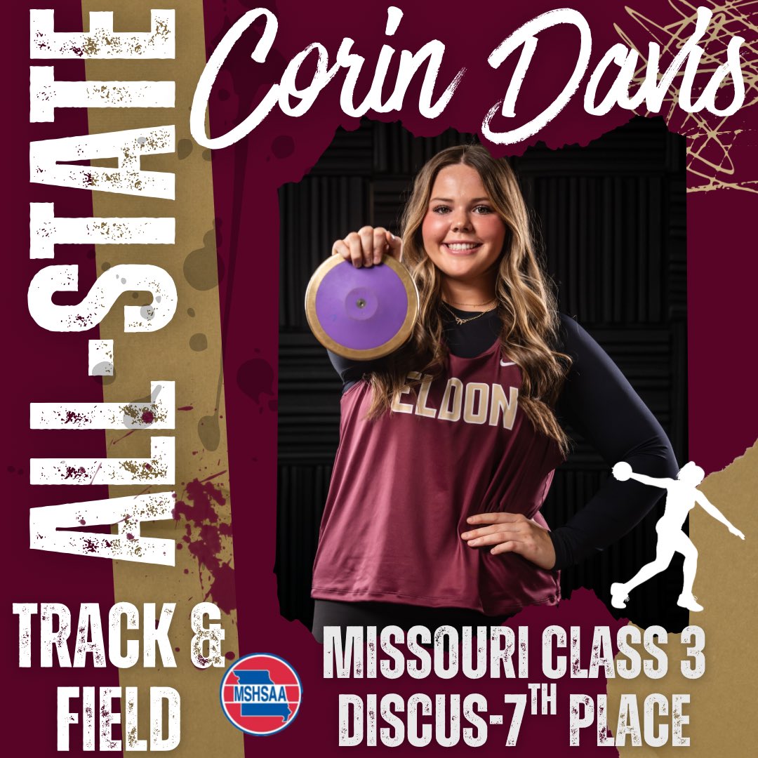 Congratulations to Corin Davis for taking 7th place in the discus at the 2025 MSHSAA State Track and Field meet! Corin threw a 37.19 to earn all-state honors! #MustangMade