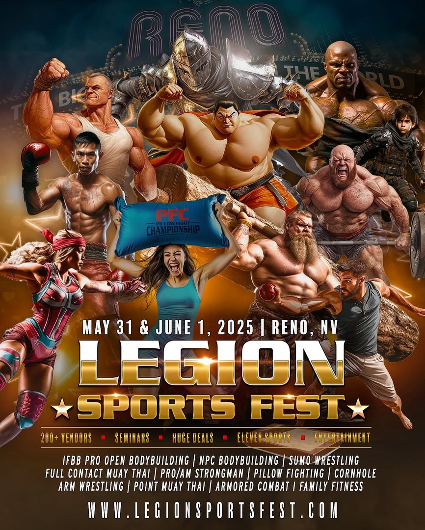 Legion Sports Festival returns May 31 &amp; June 1 at the Reno-Sparks Convention Center! Experience thrilling events like SUMO Wrestling, Cornhole, Pillow Fighting, Arm Wrestling, Full-Contact Muay Thai &amp; more!
visitrenotahoe.com/events/legion-…