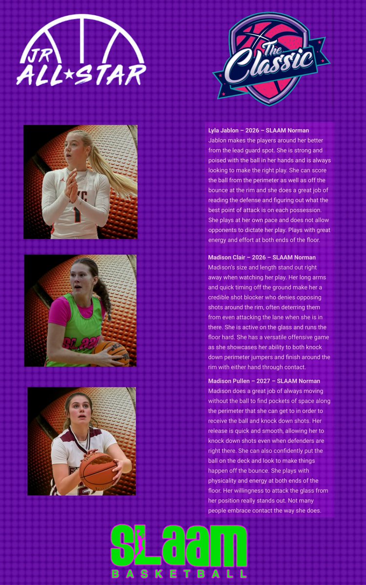 slaambasketball (@slaambasketball) on Twitter photo ๐๐ฅ Huge shoutout to <a href="/JrAllStarBB/">Jr. All-Star Girls Basketball</a> for spotlighting our #SLAAMFam at the <a href="/Elite40League/">Elite 40 League</a> in Louisville! ๐ Big props to our stars <a href="/lyla_jablon1/">lyla jablon</a>, <a href="/madisonclairr/">Madison Clair</a>, and <a href="/MadisonP1021/">Madison Pullen</a> for their incredible performances! ๐ช Letโs keep the momentum going with <a href="/Slaam26Norman/">SLAAM26NORMAN</a> & ๐๐ฅ Huge shoutout to <a href="/JrAllStarBB/">Jr. All-Star Girls Basketball</a> for spotlighting our #SLAAMFam at the <a href="/Elite40League/">Elite 40 League</a> in Louisville! ๐ Big props to our stars <a href="/lyla_jablon1/">lyla jablon</a>, <a href="/madisonclairr/">Madison Clair</a>, and <a href="/MadisonP1021/">Madison Pullen</a> for their incredible performances! ๐ช Letโs keep the momentum going with <a href="/Slaam26Norman/">SLAAM26NORMAN</a> &