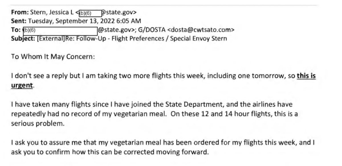 Spencer Lindquist 🇺🇸 (@spencerlndqst) on Twitter photo Biden’s LGBT emissary traveled the globe pushing transgenderism — but new emails obtained by <a href="/realDailyWire/">Daily Wire</a> reveal she was reprimanded for her travel expenses and berated staffers after her flight failed to provide her with a vegetarian meal. Biden’s LGBT emissary traveled the globe pushing transgenderism — but new emails obtained by <a href="/realDailyWire/">Daily Wire</a> reveal she was reprimanded for her travel expenses and berated staffers after her flight failed to provide her with a vegetarian meal.