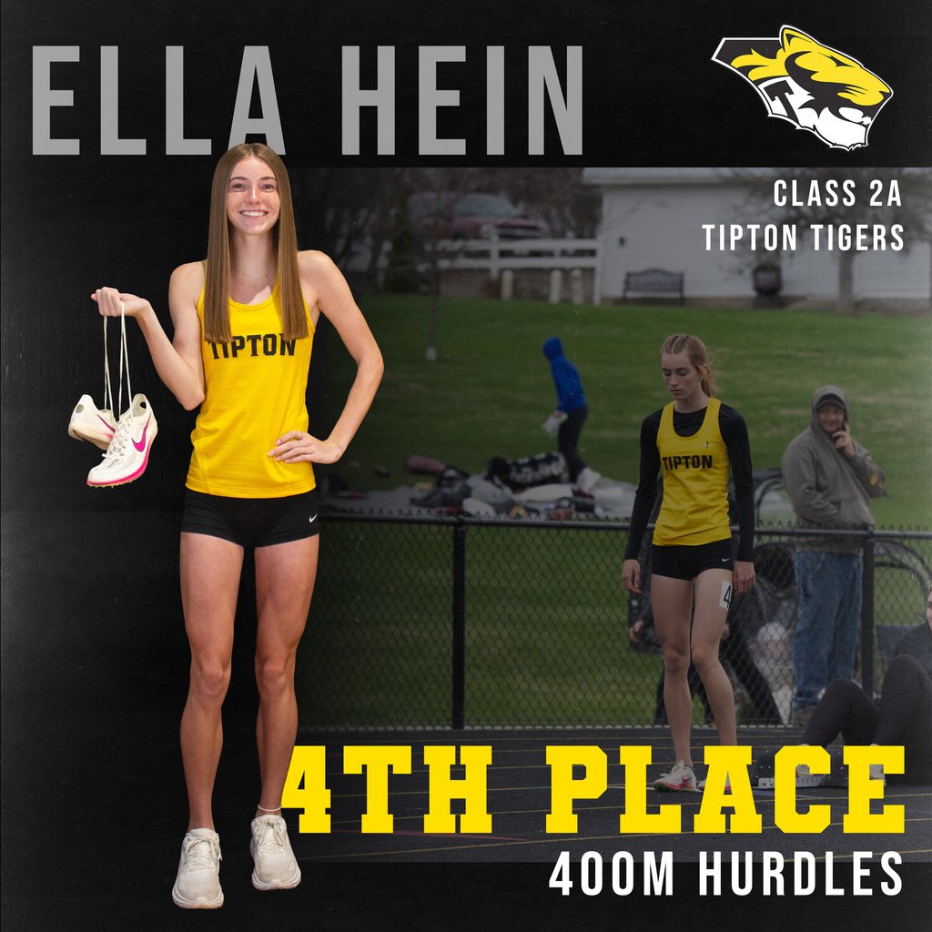 Ella Hein finishes a busy 2 days on the blue oval with a 4th place finish and PR in the 400 Hurdles. Great work Ella!