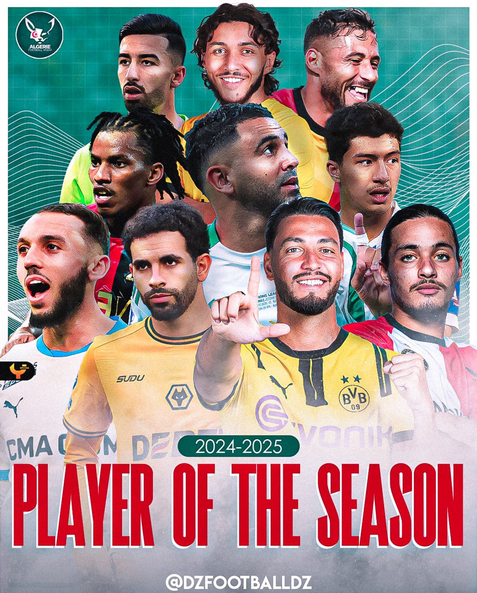 DZFOOTBALLDZ's tweet photo. 🇩🇿 QUI EST LE MEILLEUR ALGÉRIEN DE LA SAISON ? 🔥

La saison 2024/2025 touche à sa fin ! Il est temps de voter pour élire VOTRE meilleur joueur ! 🌟

🎖️ Votez pour le joueur Algérien de la saison :

🟩 Mahrez
🟨 Amoura
🟥 Bensebaini
🟦 Gouiri
⬛ Aït Nouri
⬜ Autre (en commentaire 👇)

Le vainqueur sera annoncé ce dimanche ⚡️