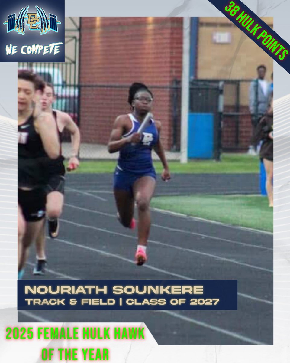 DCHawkPOWER's tweet image. With the 2024-25 School Year ending and the #’s tallied, here are our top HulkHawk point getters! Congratulations to Bo Polston and Nouriath Sounkere on being the top Male and Female during the 2025 School Year! 

#DecaturProud #HulkHawks #Compete #Hawkamania #personalbest