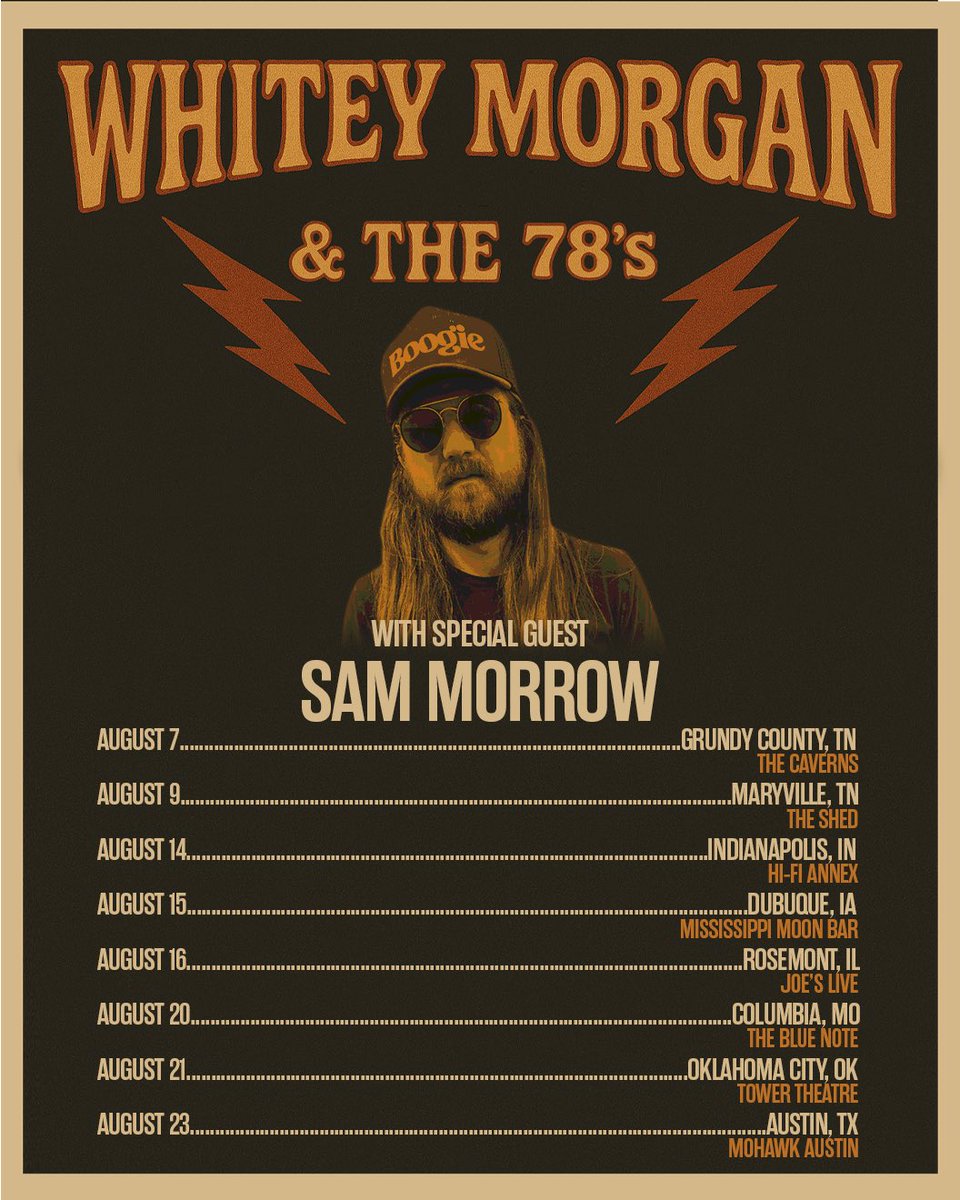 Stoked to hit the road with my brother <a href="/WhiteyMorgan/">Whitey Morgan</a> this August. These shows are on sale today. Go grab some and we will see y’all out there!