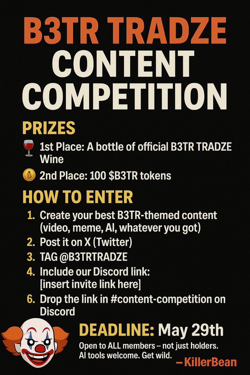 B3TRTRADZE's tweet image. 🎉 B3TR TRADZE CONTENT COMPETITION 🎉
This one&apos;s for the creatives, the memelords, the AI wizards—and yep, even the lurkers.
Big Billy&apos;s got the prizes...
I&apos;ve got the red nose and the judgment... 🤡
 Let’s make content that burns.

#B3TRTRADZE #B3TR #Web3Contest #VeChain