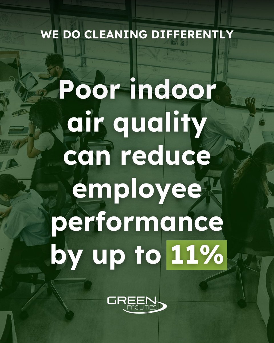 Poor indoor air quality can cut productivity by 11%.

Traditional cleaning products leave harmful residues.

Our green cleaning improves air quality, reduces sick days, and boosts staff wellbeing.

A healthier workplace = a more productive one.