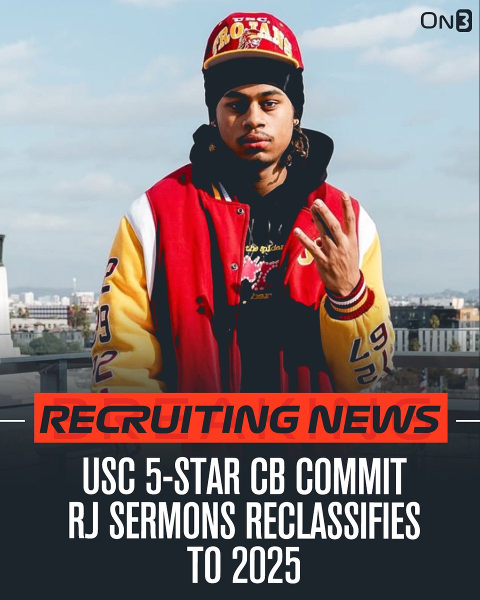 On3 Recruits (@on3recruits) on Twitter photo 🚨BREAKING🚨 USC 2026 5-star CB commit RJ Sermons is reclassifying to 2025, <a href="/Hayesfawcett3/">Hayes Fawcett</a> reports✌️
More from <a href="/SWiltfong_/">Steve Wiltfong</a>: on3.com/news/usc-rj-se… 🚨BREAKING🚨 USC 2026 5-star CB commit RJ Sermons is reclassifying to 2025, <a href="/Hayesfawcett3/">Hayes Fawcett</a> reports✌️
More from <a href="/SWiltfong_/">Steve Wiltfong</a>: on3.com/news/usc-rj-se…