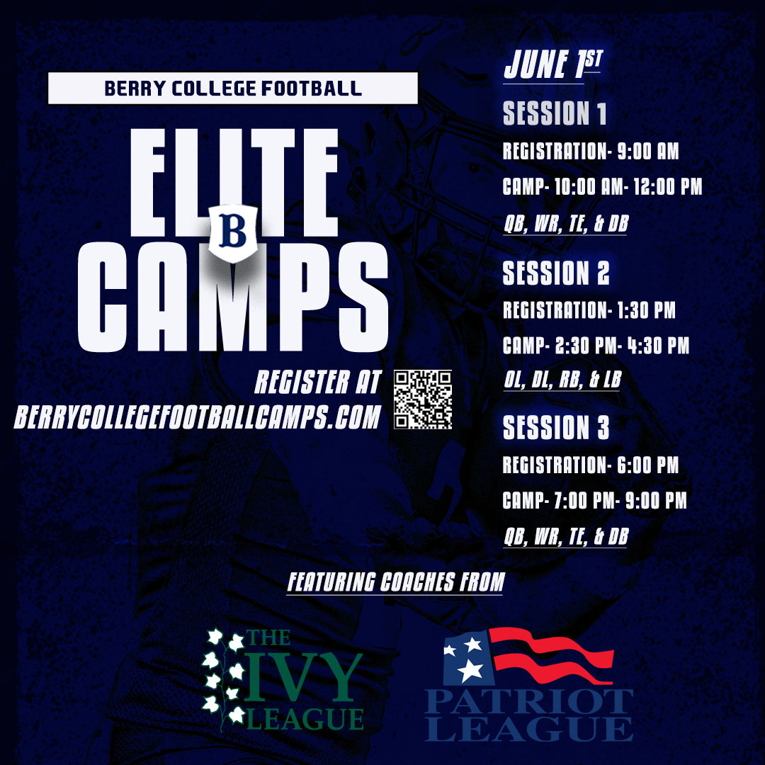 Tony Kunczewski (@bccoachk) on Twitter photo Come join us at our 4th Annual Elite Camp with some great coaches from the Ivy & Patriot Leagues! A perfect place to get better and be recruited before the high school summer programs kick into high gear. <a href="/BerryFootball/">Berry Football</a> berrycollegefootballcamps.com Come join us at our 4th Annual Elite Camp with some great coaches from the Ivy & Patriot Leagues! A perfect place to get better and be recruited before the high school summer programs kick into high gear. <a href="/BerryFootball/">Berry Football</a> berrycollegefootballcamps.com
