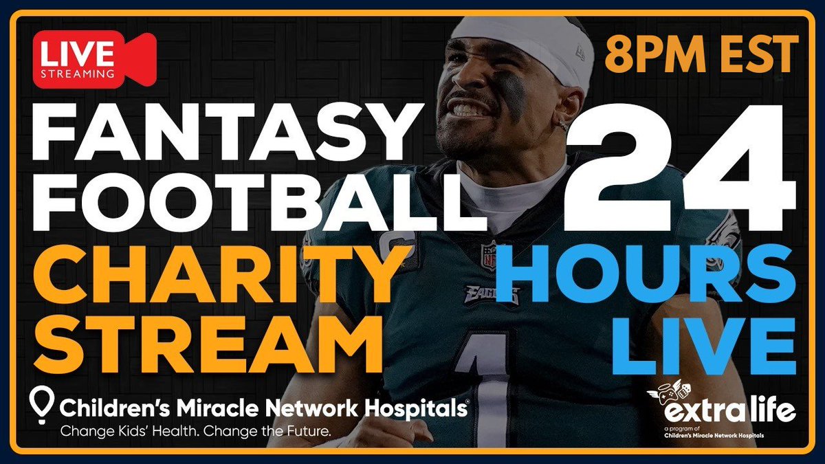Fins Talk Sports Network (@finstalknetwork) on Twitter photo 🚨 24-HOUR FANTASY FOOTBALL LIVESTREAM! 🚨
Join @FantasyNowPlus as they go non-stop for a great cause: helping kids via <a href="/ExtraLife4Kids/">Extra Life</a>!
🗓 May 23 @ 8PM – May 24 @ 8PM
📍 LIVE on YouTube
🎮 Games, guests, giveaways & chaos
💖 100% of donations help kids: bit.ly/ExtraLifeFanta… 🚨 24-HOUR FANTASY FOOTBALL LIVESTREAM! 🚨
Join @FantasyNowPlus as they go non-stop for a great cause: helping kids via <a href="/ExtraLife4Kids/">Extra Life</a>!
🗓 May 23 @ 8PM – May 24 @ 8PM
📍 LIVE on YouTube
🎮 Games, guests, giveaways & chaos
💖 100% of donations help kids: bit.ly/ExtraLifeFanta…