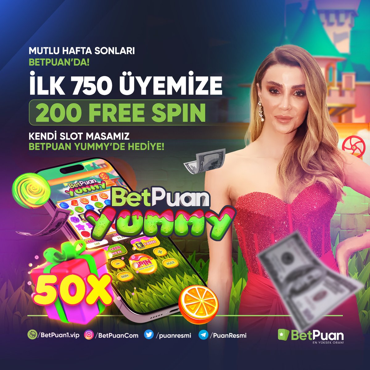 puanresmi's tweet photo. 🥇BETPUAN'DA BU HAFTA SONU DAHA ÇOK KAZANACAKSINIZ😍
750 ÜYEMİZE 200 FREE SPIN HEDİYE💰

🏆 750 ÜYEMİZE #BETPUAN #YUMMY OYUNUMUZDA 200 FREE SPIN BU AKŞAM SAAT 21:00'DA TELEGRAM ADRESİMİZDE SİZLERLE!

✅ 💰DETAYLAR; https://t.co/SKxJe8rimM

#puangiris #betpuangirisi #puancom https://t.co/jii3kznJ9K