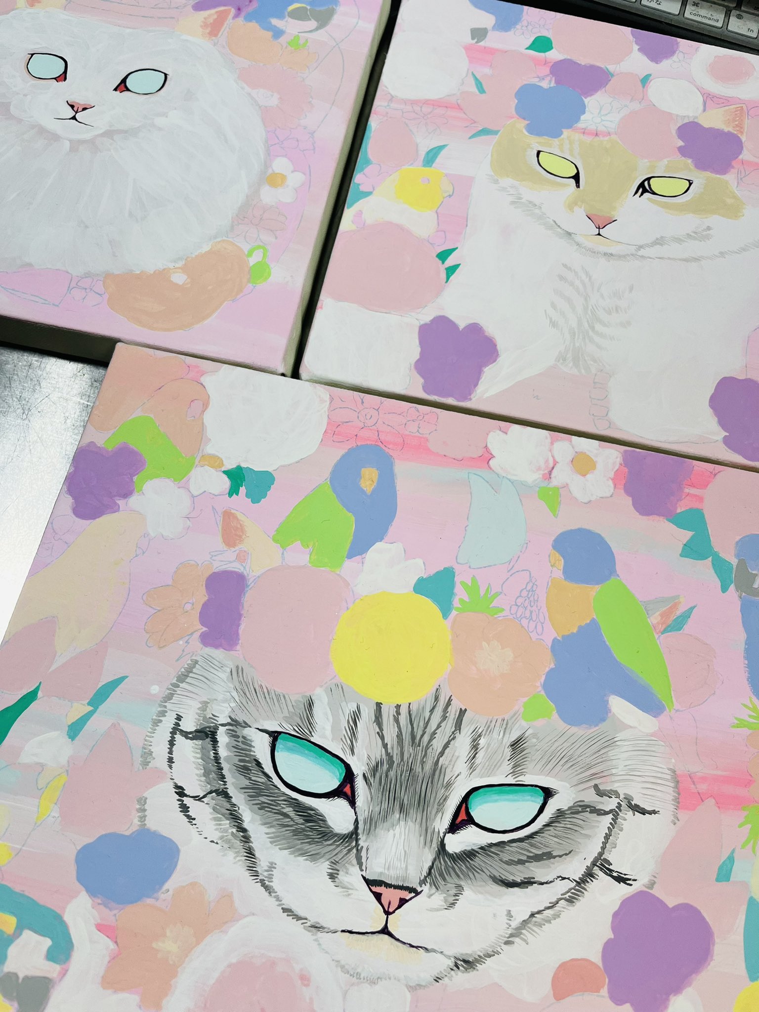 金田花季　原画　「どうしても鳥に好かれちゃうねこ」 金田花季原画「どうしても鳥に好かれちゃうねこ」