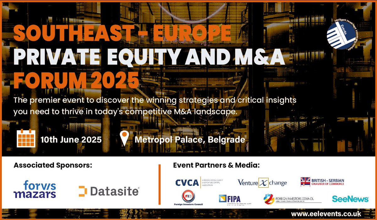 🚨 CVCA is partnering with the SEE Private Equity &amp; M&amp;A Forum – June 10 in Belgrade!
🎟️ CVCA members get 20% OFF – code: CVCA20
🔗 eelevents.co.uk/southeast-euro…
#PrivateEquity #VentureCapital #MergersAndAcquisitions #SEEregion #CVCA #EELEvents