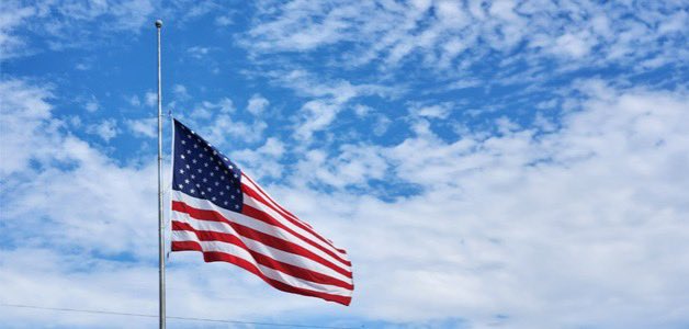 In accordance with the U.S. Flag Code [U.S.C. Title 4, Chapter 1, Section 7(m)], on #MemorialDay the United States flag is to be displayed at half-staff from sunrise until noon only, then raised briskly to the top of the staff.