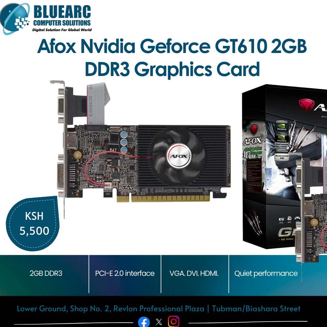 bluearccomputer's tweet image. 🛒 Available now at BlueArc Computers, @ Revlon Professional Plaza, lower ground
📍 WhatsApp +254722300495  |  +254727855268
📍 Shop now: bluearccomputer.co.ke
#AfoxGT610 #NvidiaGraphicsCard #GT610Kenya #BudgetGaming #BluearcComputers #GraphicsUpgrade #TechKenya #PCBuildKenya