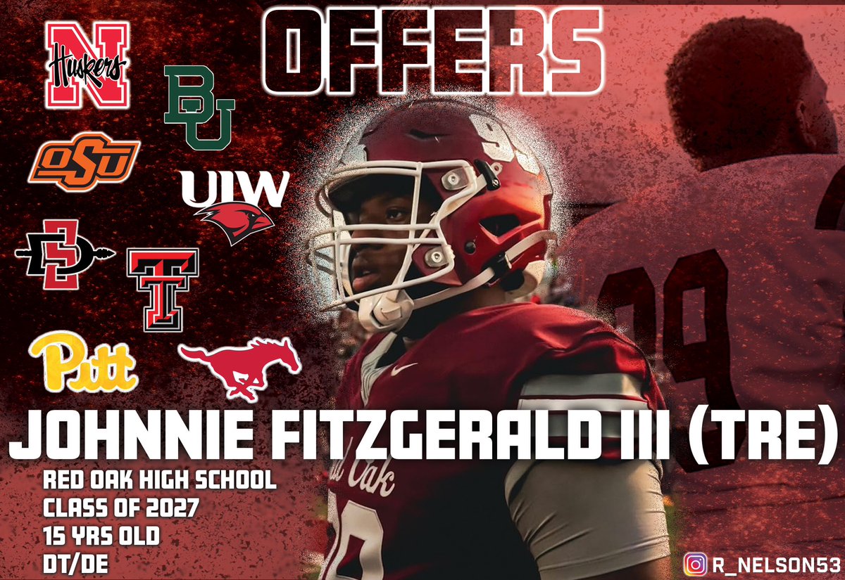 Johnnie “TRE”Fitzgerald III (@jfitz_iii) on Twitter photo First 8, Blessed but not done 🙏🏾
<a href="/CoachTraun/">Traun Roberson</a>
<a href="/HawkHypeMan/">Jensen Jackson</a> <a href="/rohawksfootball/">Red Oak Hawks Football</a> <a href="/MikeRoach247/">Mike Roach</a> <a href="/HawkHypeMan/">Jensen Jackson</a>
<a href="/dctf/">Dave Campbell's — TexasFootball.com</a> <a href="/UANextFootball/">All-America Game</a> <a href="/_CoachROB__/">Coach Robinson</a> <a href="/Kahlil_Mckenzie/">Kahlil McKenzie Jr.</a>
<a href="/TFloss32/">Todd Glawson</a> <a href="/ChadSimmons_/">ChadSimmons</a>
<a href="/samspiegs/">Sam Spiegelman</a> <a href="/adamgorney/">Adam Gorney</a> <a href="/TheUCReport/">Billy Tucker</a> <a href="/UANextFootball/">All-America Game</a> <a href="/DemetricDWarren/">Demetric D. Warren</a> First 8, Blessed but not done 🙏🏾
<a href="/CoachTraun/">Traun Roberson</a>
<a href="/HawkHypeMan/">Jensen Jackson</a> <a href="/rohawksfootball/">Red Oak Hawks Football</a> <a href="/MikeRoach247/">Mike Roach</a> <a href="/HawkHypeMan/">Jensen Jackson</a>
<a href="/dctf/">Dave Campbell's — TexasFootball.com</a> <a href="/UANextFootball/">All-America Game</a> <a href="/_CoachROB__/">Coach Robinson</a> <a href="/Kahlil_Mckenzie/">Kahlil McKenzie Jr.</a>
<a href="/TFloss32/">Todd Glawson</a> <a href="/ChadSimmons_/">ChadSimmons</a>
<a href="/samspiegs/">Sam Spiegelman</a> <a href="/adamgorney/">Adam Gorney</a> <a href="/TheUCReport/">Billy Tucker</a> <a href="/UANextFootball/">All-America Game</a> <a href="/DemetricDWarren/">Demetric D. Warren</a>