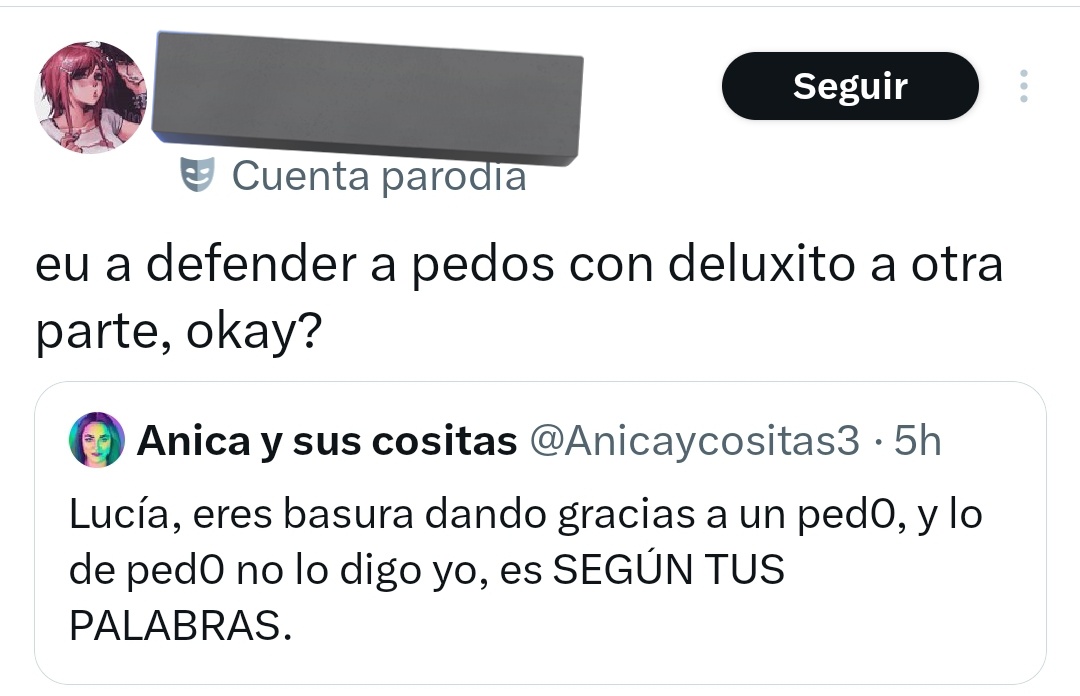 Esta fracasada,¿qué dice?
Dice q mostrar a un niño censurado es doxear,a ver si tiene huevos de decirle Raed q ha doxeado a la chica de los tatus a ver q pronto la llama "enana pvta fracasada" como hace con las mujeres,insultar sin parar.
Ahora dice que un menor de edad es ped0.