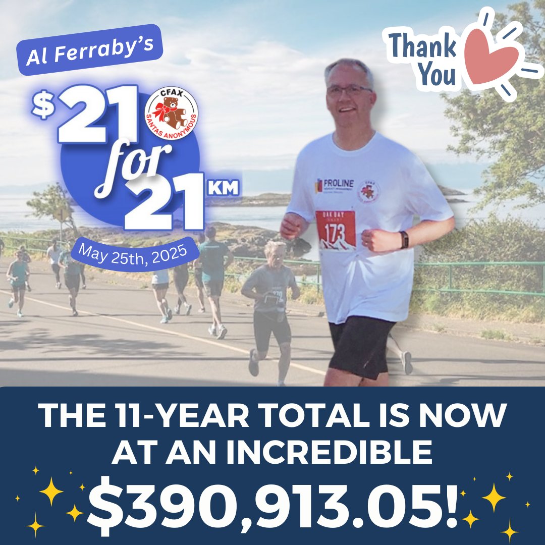 🎉 Grand Total: $390,913.05 raised for local kids &amp; families after 11 years! 💙 Listening to Al &amp; Lisa on CFAX 1070 and hearing stories from our supported groups shows the real impact we’re making. Thanks to all who donated &amp; called in, community helping community! 🙏 #21for21km