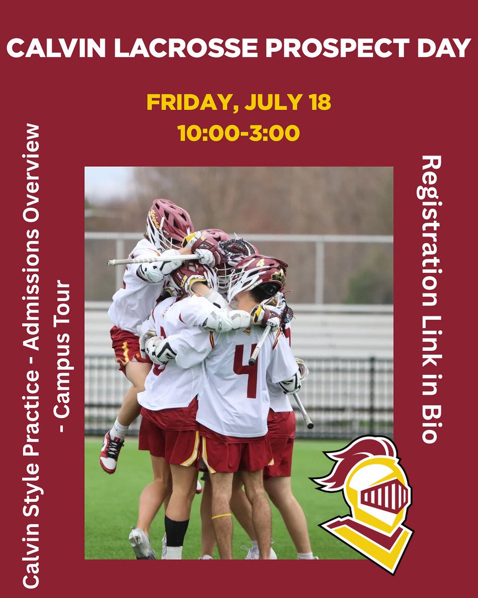 We are excited to announce our upcoming Summer Prospect Day! Open to the graduating classes of 2026-2028, come experience all that it means to be a Calvin Lacrosse player. 

Sign up using the link in our bio. We’ll see you there!