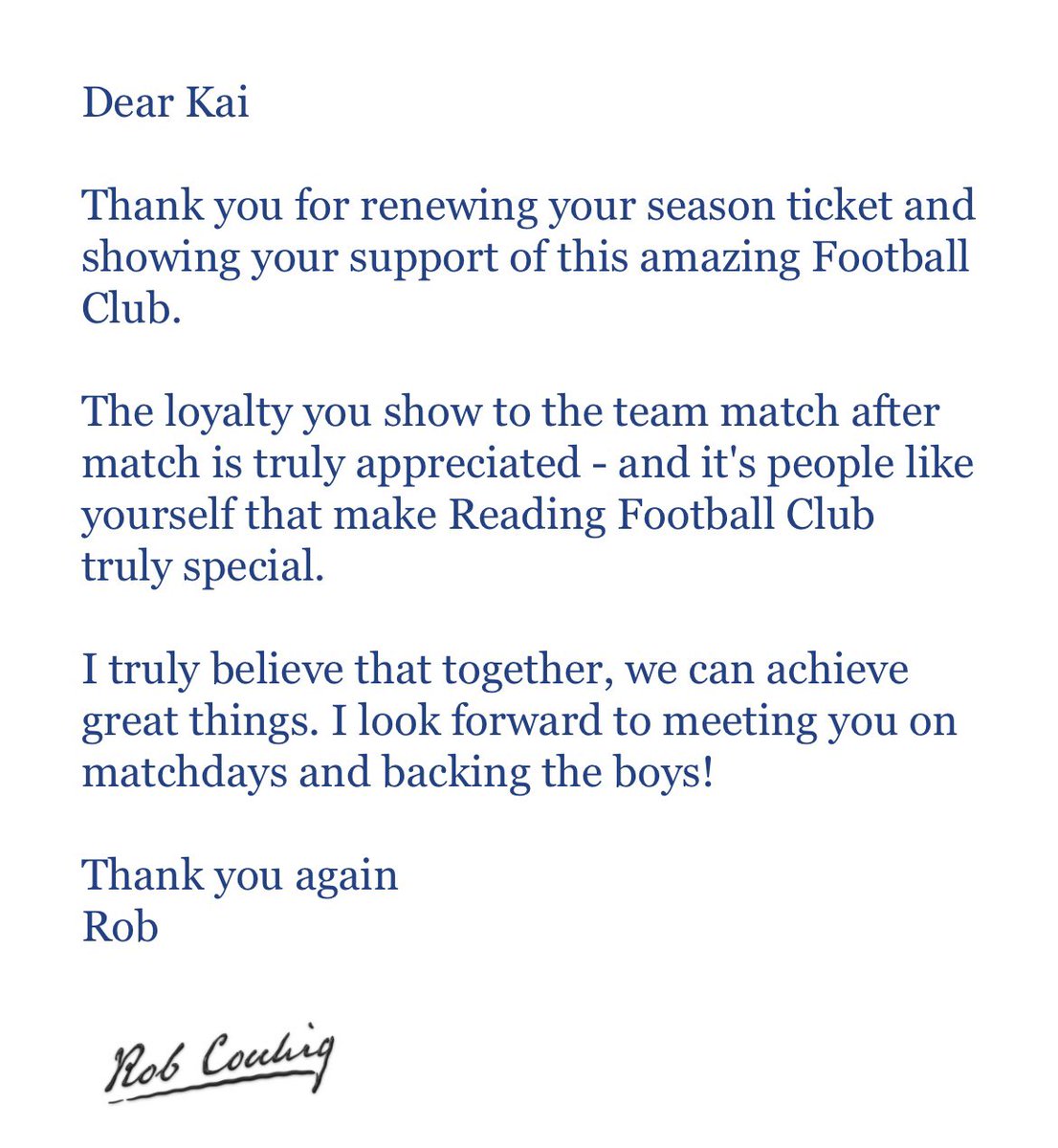 another appreciation email?   ✅

Might seem like a small thing but these little things go a long way 
Up the fucking ding 😍😍
#readingfc