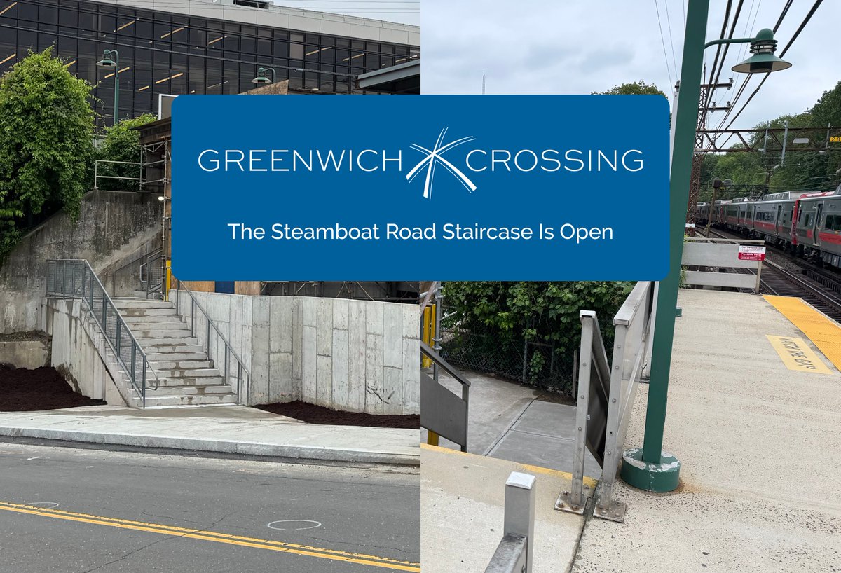Construction Updates: The Steamboat Rd. staircase is now open. The platforms and the Pedestrian Bridge are accessible via all staircases. Metro-North is repairing part of the Track 3-Grand Central bound platform— the platform and Arch St. staircase will remain open. Greenwich