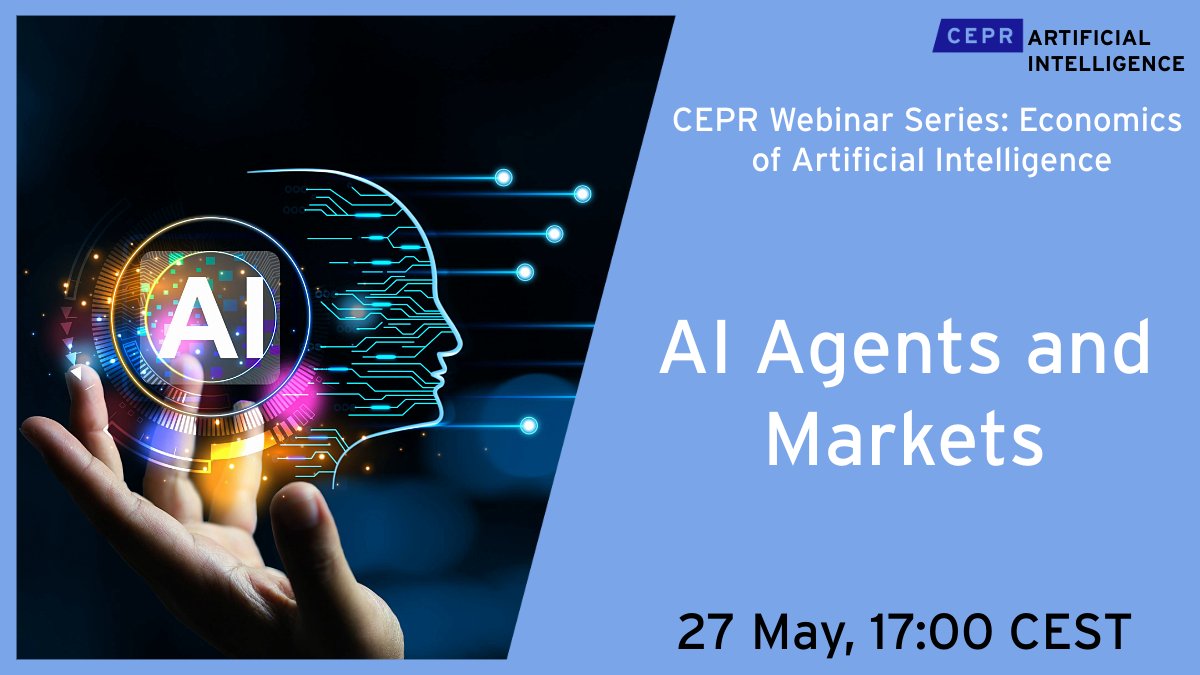 CEPR (@cepr_org) on Twitter photo 🗓️ 27 May | 17:00 CEST
Join us nex week for a seminar of the Economics of AI series, with John Horton @johnjhoron <a href="/MITSloan/">MIT Sloan School of Management</a> presenting his research on #AI Agents and Markets exploring how AI agents are reshaping marketplaces.
🔗 Register:
cepr.org/events/cepr-we… 🗓️ 27 May | 17:00 CEST
Join us nex week for a seminar of the Economics of AI series, with John Horton @johnjhoron <a href="/MITSloan/">MIT Sloan School of Management</a> presenting his research on #AI Agents and Markets exploring how AI agents are reshaping marketplaces.
🔗 Register:
cepr.org/events/cepr-we…
