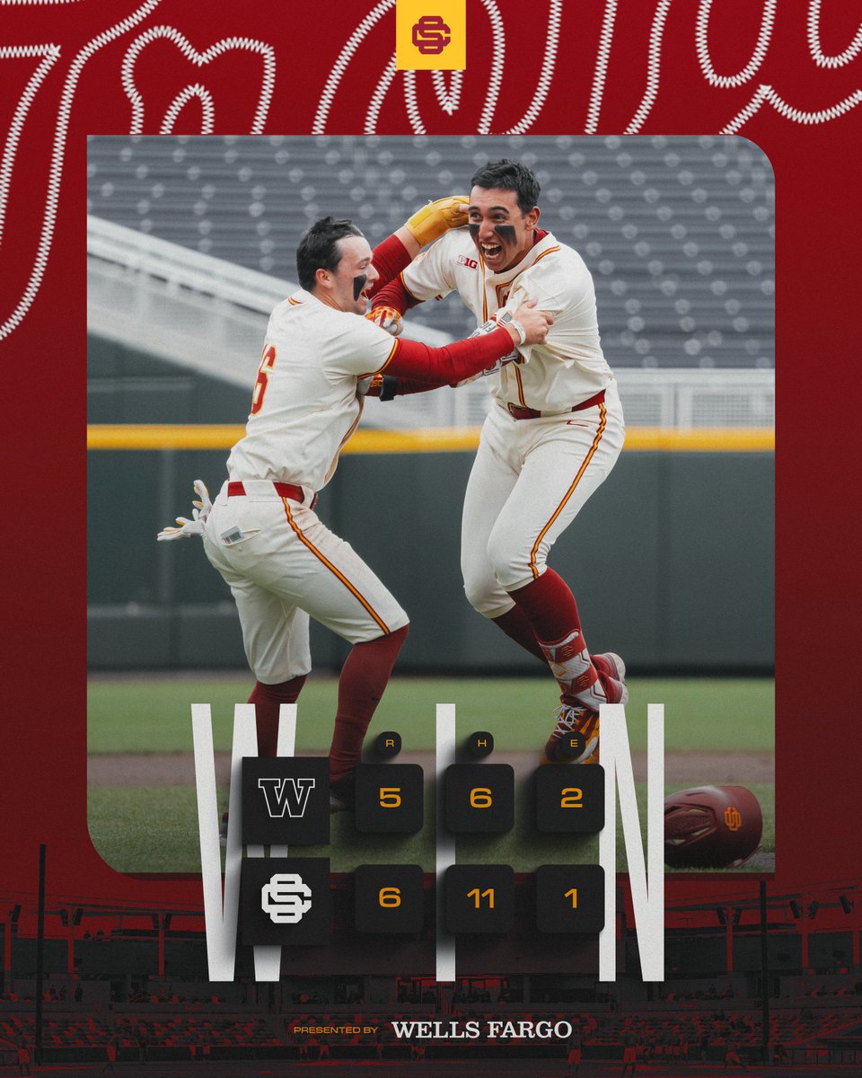 USC Baseball (@usc_baseball) on Twitter photo WALK-OFF WINNERS!! 😤
Trojans send a final message to the committee with a thrilling victory in Omaha ✌️
#FightOn x <a href="/WellsFargo/">Wells Fargo</a> WALK-OFF WINNERS!! 😤
Trojans send a final message to the committee with a thrilling victory in Omaha ✌️
#FightOn x <a href="/WellsFargo/">Wells Fargo</a>
