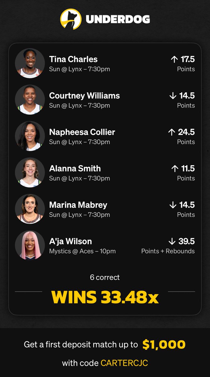 play.underdogfantasy.com/es-6NLn0PxbqH

WNBA parlay☢️☢️

LFGGG