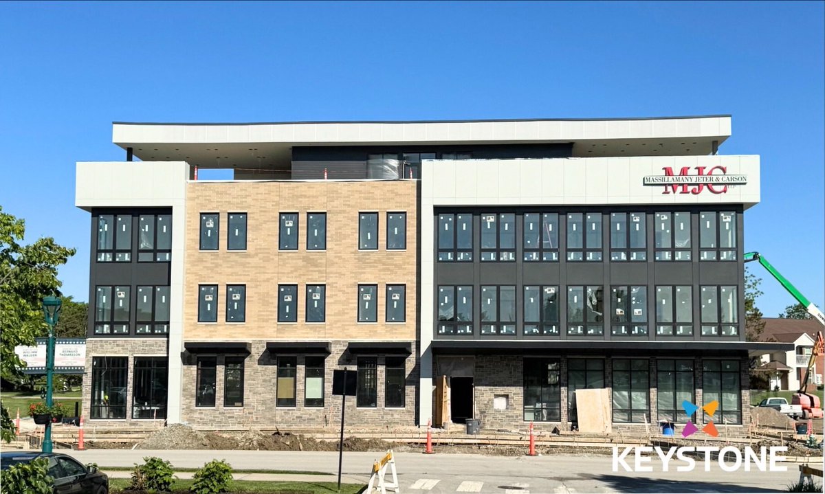 🚧 PROJECT UPDATE 🚧

Keystone’s new Massillamany Jeter and Carson office building in Fishers’ vibrant Nickel Plate District is nearly complete. 

This four-story, state-of-the-art building will soon be home to the MJC team and <a href="/GBCbank/">GBC Bank</a>. A standout feature is the panoramic