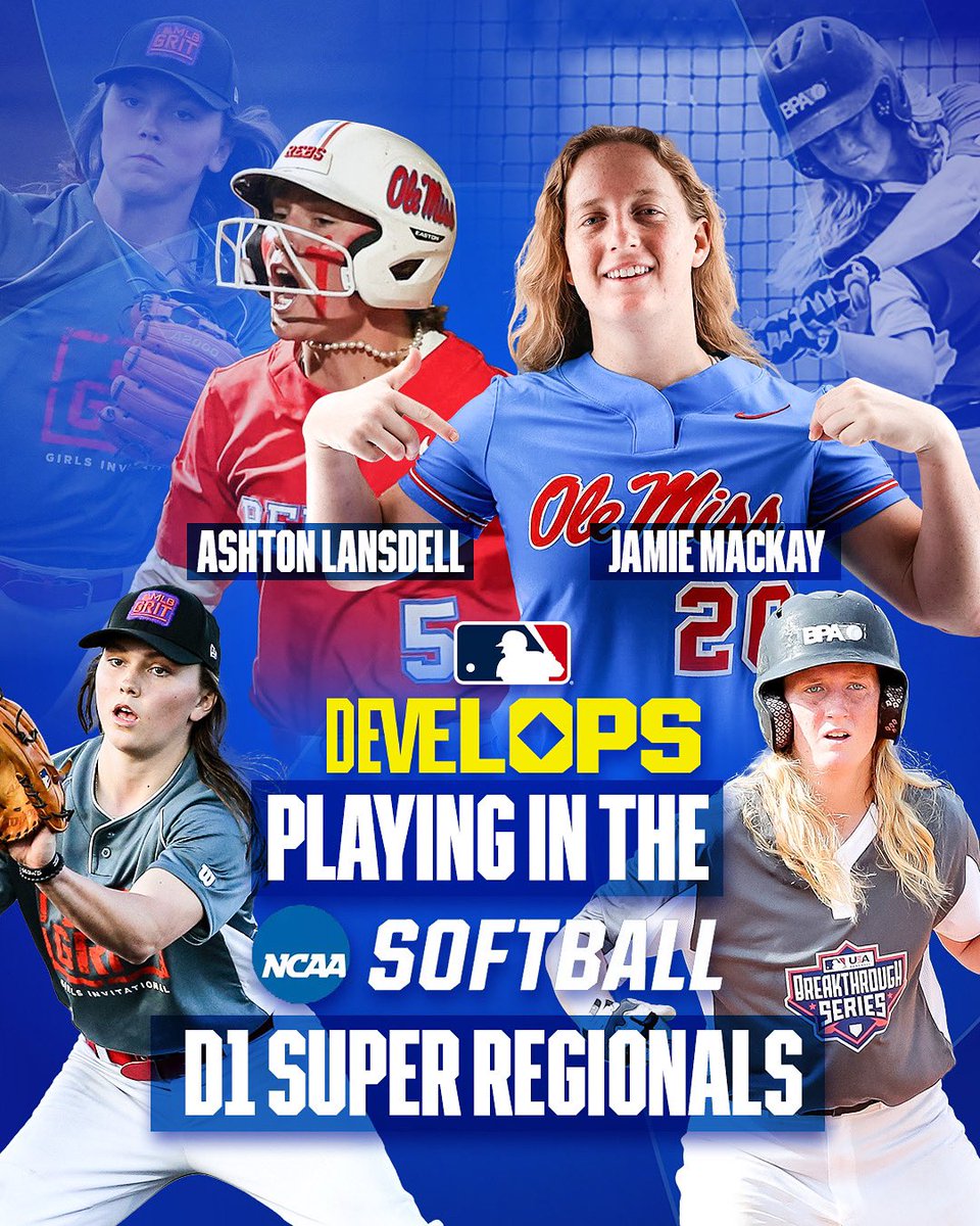 MLBDevelops (@mlbdevelops) on Twitter photo Watch our MLB Develops alumni take the field May 23-25 for <a href="/OleMissSoftball/">Ole Miss Softball</a> in the <a href="/NCAASoftball/">NCAA Softball</a> D1 SUPER REGIONALS‼️🥎🔥
<a href="/lansde11/">ashton lansdell</a> | <a href="/JamieMacKay41/">jamie mackay</a> | <a href="/MLB/">MLB</a> Watch our MLB Develops alumni take the field May 23-25 for <a href="/OleMissSoftball/">Ole Miss Softball</a> in the <a href="/NCAASoftball/">NCAA Softball</a> D1 SUPER REGIONALS‼️🥎🔥
<a href="/lansde11/">ashton lansdell</a> | <a href="/JamieMacKay41/">jamie mackay</a> | <a href="/MLB/">MLB</a>