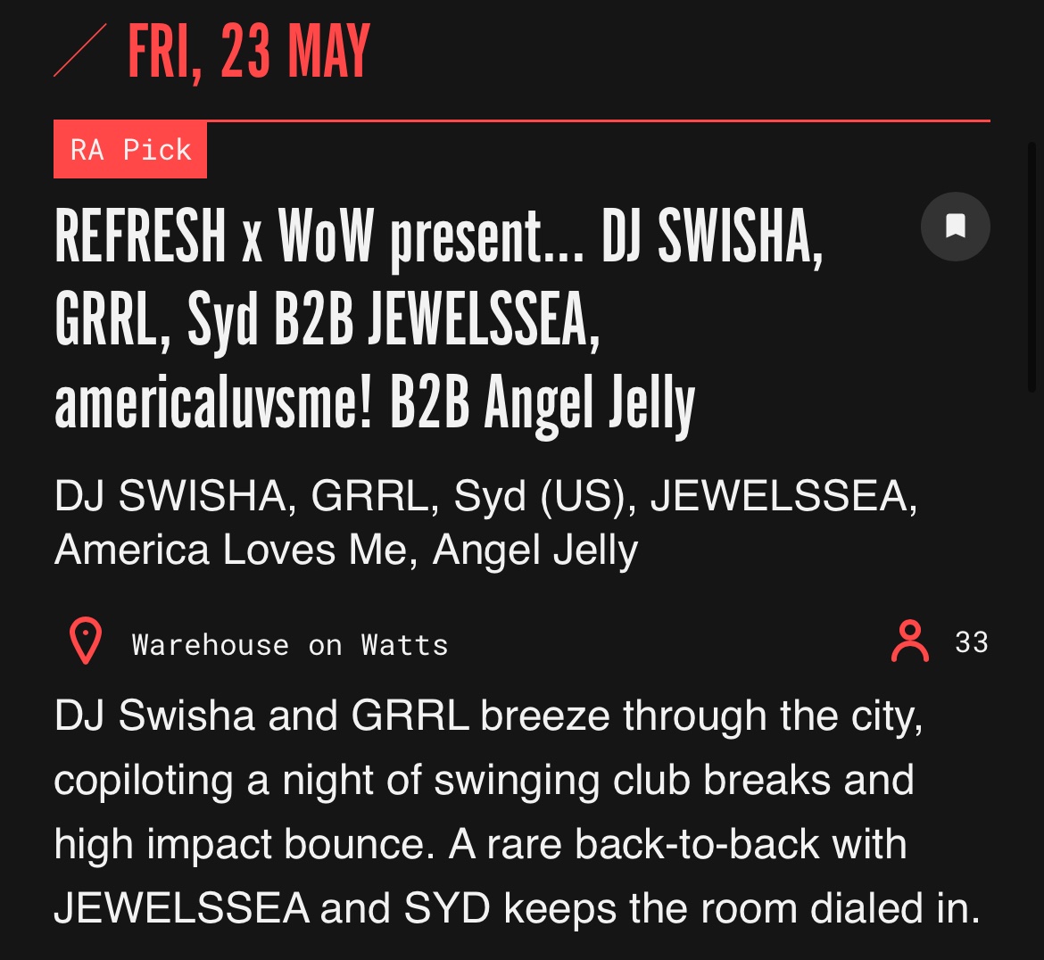 by far the most insane <a href="/refresh_PHL/">REFRESH</a> line up we’ve booked so far 

playing alongside <a href="/djswisha_/">DJ SWISHA</a> <a href="/GRRLmusic/">𝑮𝑹𝑹𝑳</a> <a href="/HiImSYDTHEKID/">MCSyringe</a> + <a href="/jewelssea/">꠹ꫀ᭙ꫀꪶᦓᦓꫀꪖ</a> 

ra pick of the week
warehouse on watts philly &lt;3