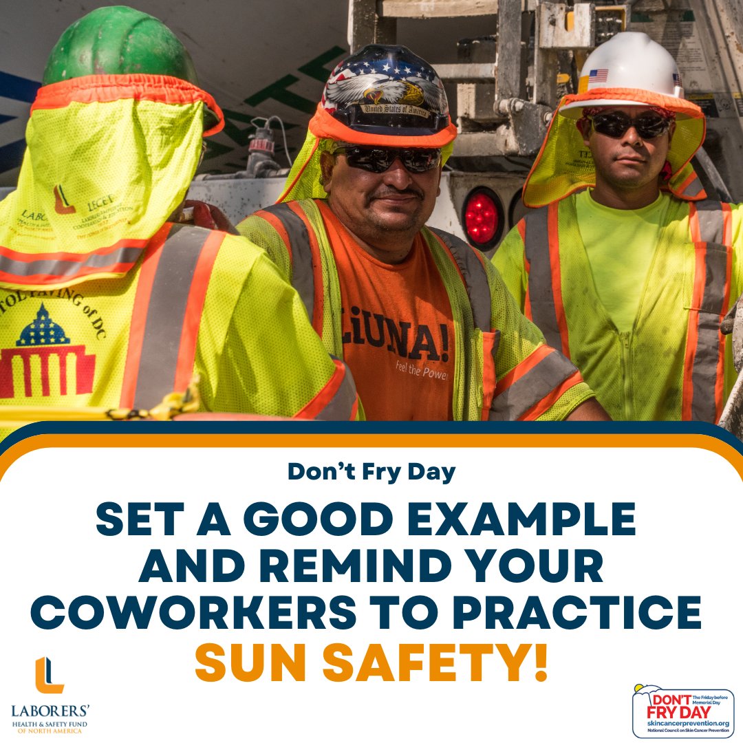 LHSFNA's tweet photo. There is no such thing as a "healthy" tan. Cover up, seek shade, wear sunscreen and encourage your coworkers to do the same. #SunSensePlus #DontFryDay https://t.co/EaebFu1pRI