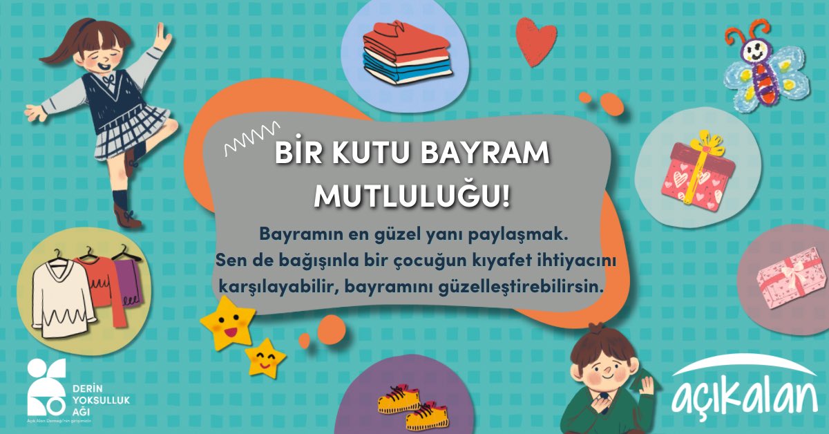 yoksulluk_ag's tweet photo. ✨Derin Yoksulluk Ağı olarak önümüzdeki bayramda sizleri çocuklara kıyafet desteğinde bulunmaya, “Bir Kutu Bayram Mutluluğuna” davet ediyoruz.✨

TÜİK rakamlarına göre ülkemizde 15 yaş altı her 10 çocuktan biri, maddi nedenlerle yeni bir giysi alamıyor.
Derin Yoksulluk Ağı olarak destek verdiğimiz hanelerdeki 234 çocuğun çoğu, pantolon, t-shirt, spor ayakkabı ve hatta iç çamaşıra bile erişemiyor.

Spor ayakkabısı olmadığı için beden eğitimi dersine katılamayan, okul çantasını çöpten bulan, giysileri yüzünden arkadaşları tarafından akran zorbalığı gören, etiketlenen çocuklar var. 

Bu bayramı sizlerle birlikte onlara hediye etmek istiyoruz.
Çünkü bu çocuklar sadece bayram sabahı değil, her sabah ne giyeceğini düşünerek uyanıyor.
Giysi bir insan hakkıdır.
Ve bu bayram, bu hakkı hatırlatmak için bir fırsat.

🎁 Hedefimiz: Her Çocuğa 5.000 TL’lik Kıyafet Çeki
Kıyafet, sadece bir dış görünüş değil:
👟 Bir çocuğun spor dersine katılması,
🧥 Soğukta okula gidebilmesi,
👖 Akranları arasında utanmadan durabilmesidir.

Her 5.000 TL’lik kıyafet çeki, bir çocuğun temel kıyafet ihtiyaçlarını karşılayacak.

💬 Sen de Yanımızda Ol:
➡ 1 Çocuk = 5.000 TL

📅 Kampanya bayram sonuna kadar sürecek.

👣 Bir çocuğun özgüven kazanması, seninle mümkün.

Bağış yap. Umudu paylaş.

"Bir Kutu Bayram Mutluluğu" için kampanya linki burada 👇🏼 ve Bio'da:

https://t.co/9optiwMdHt