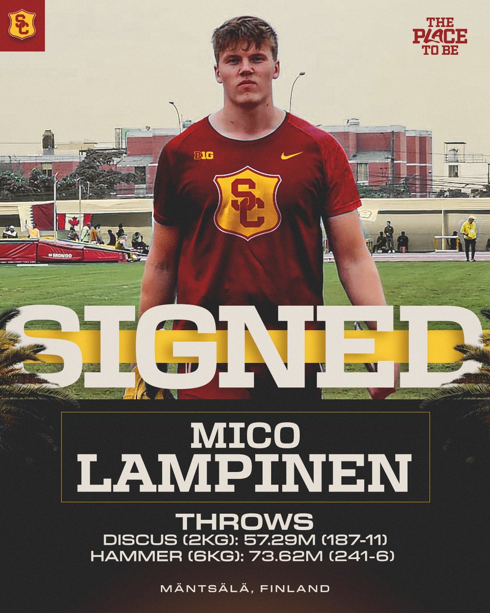 Welcome to the Trojan Family, Mico Lampinen!

The Finnish thrower earned bronze in the 2024 <a href="/WorldAthletics/">World Athletics</a> U20 discus throw 🇫🇮🥉