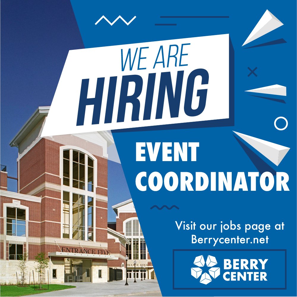 The Berry Center team has an opening for a highly motivated EVENT COORDINATOR who is looking to market, promote and manage events here at the Berry Center!
The possibilities are endless -
Are you ready to #BeBerry?
Find out more at Berrycenter.net/jobs 👈