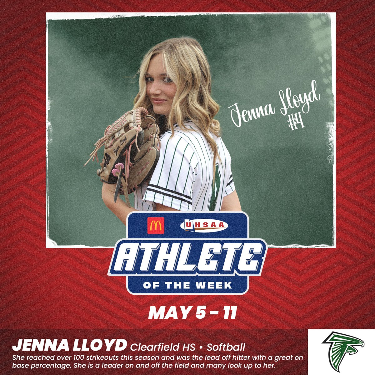 McDonald's and the UHSAA congratulate Jenna Lloyd of Clearfield High School for being named Athlete of the Week!! Congratulations, Jenna!