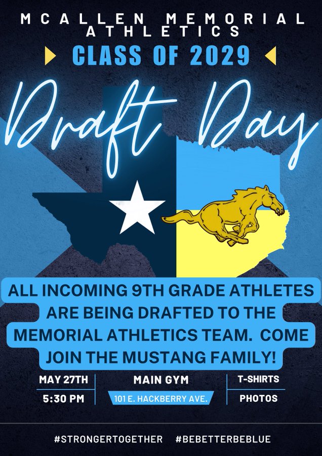 mospatterson's tweet image. Mustang Draft Day
📅Tuesday, May 27th
📍Memorial Main Gym
⏰5:30pm
Come join the family!
#StrongerTogether #BeBetterBeBlue