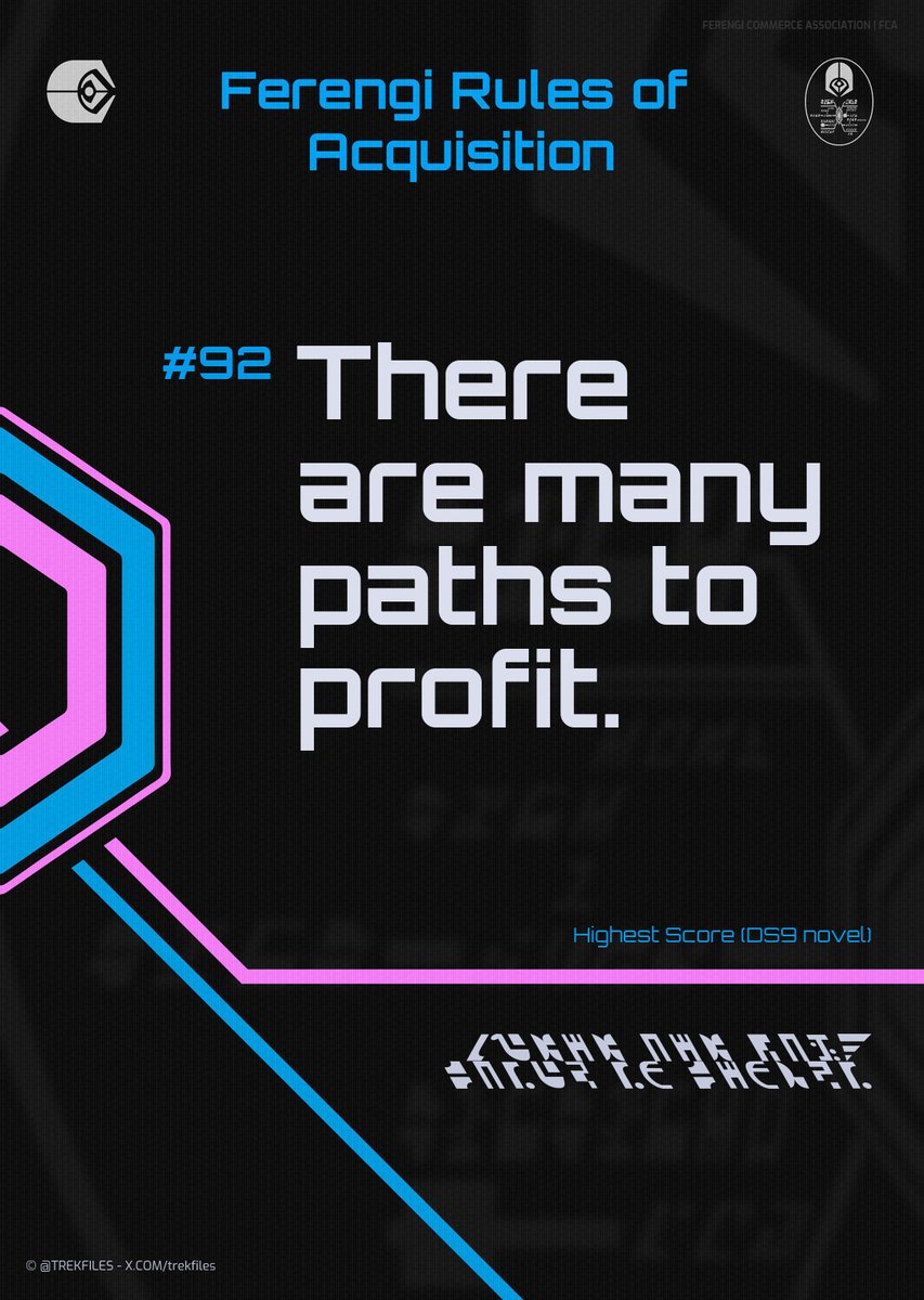 trekfiles's tweet photo. #92 There are many paths to profit. Highest Score (DS9 novel) #startrek #ferengi #ferengirules @robertbeltran74 @ChaseMasterson #stvoyager #sciencefiction @melissaCnavia @GeorgeTakei @timruss2 #StarTrekTOS https://t.co/jPxCWYJTVi