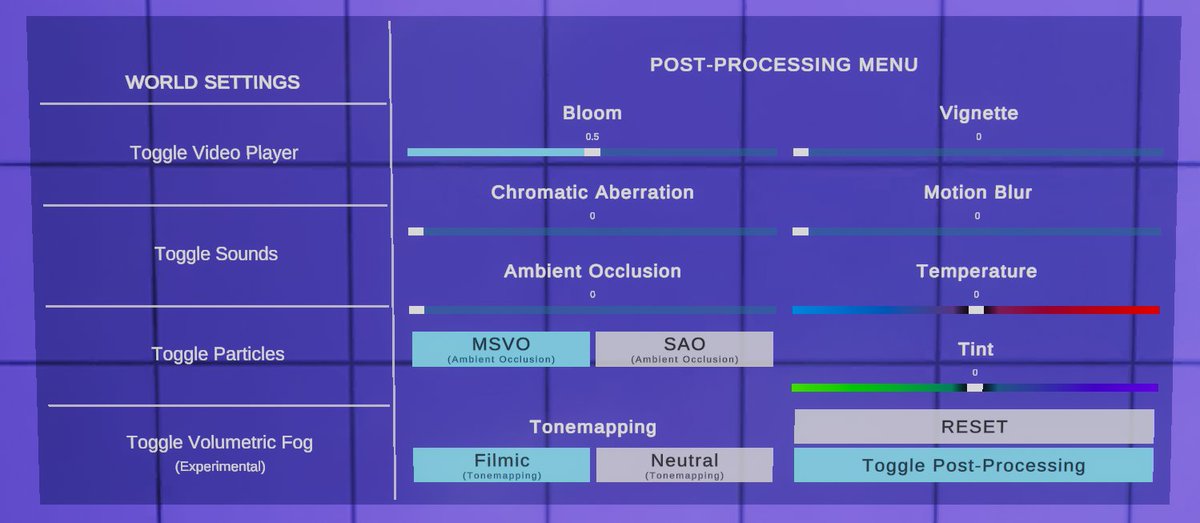 I added Post-Processing Settings &amp; <a href="/Ikeiwa/">Ikeiwa 🐲</a> Baked Volumetrics Fog to #VaporwavePoolrooms! Enable it in the menu in order to see it!
#VRChat #LightVolumes #VRCLightVolumesReady