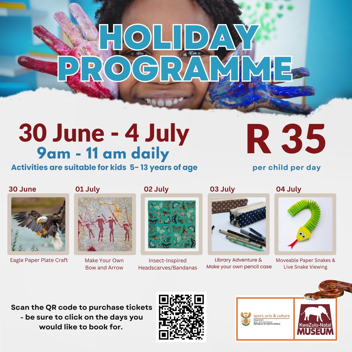 KwaZulu-Natal Museum: Winter Holiday Programme 

📆: 30 June - 04 July 2025
⏰: 9 am - 11 am Daily
📍: 237 Jabu Ndlovu Street, PMB
🎟 : R35 Per Child Per Day 👇
🔗: tinyurl.com/5yfbb3jj

🎥: youtu.be/7qJCzsv3MKA?si… via <a href="/YouTube/">YouTube</a>